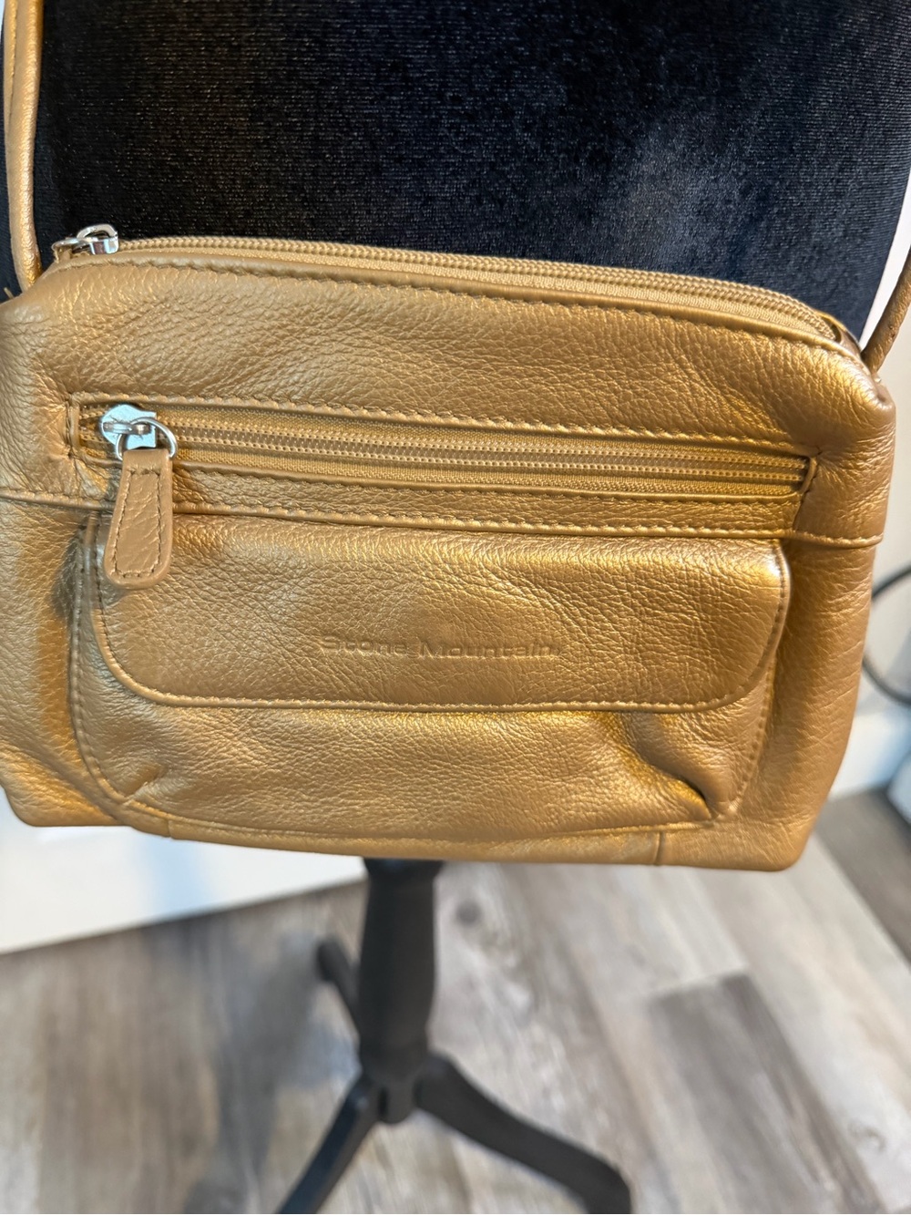stone mountain metallic gold genuine leather crossbody bag